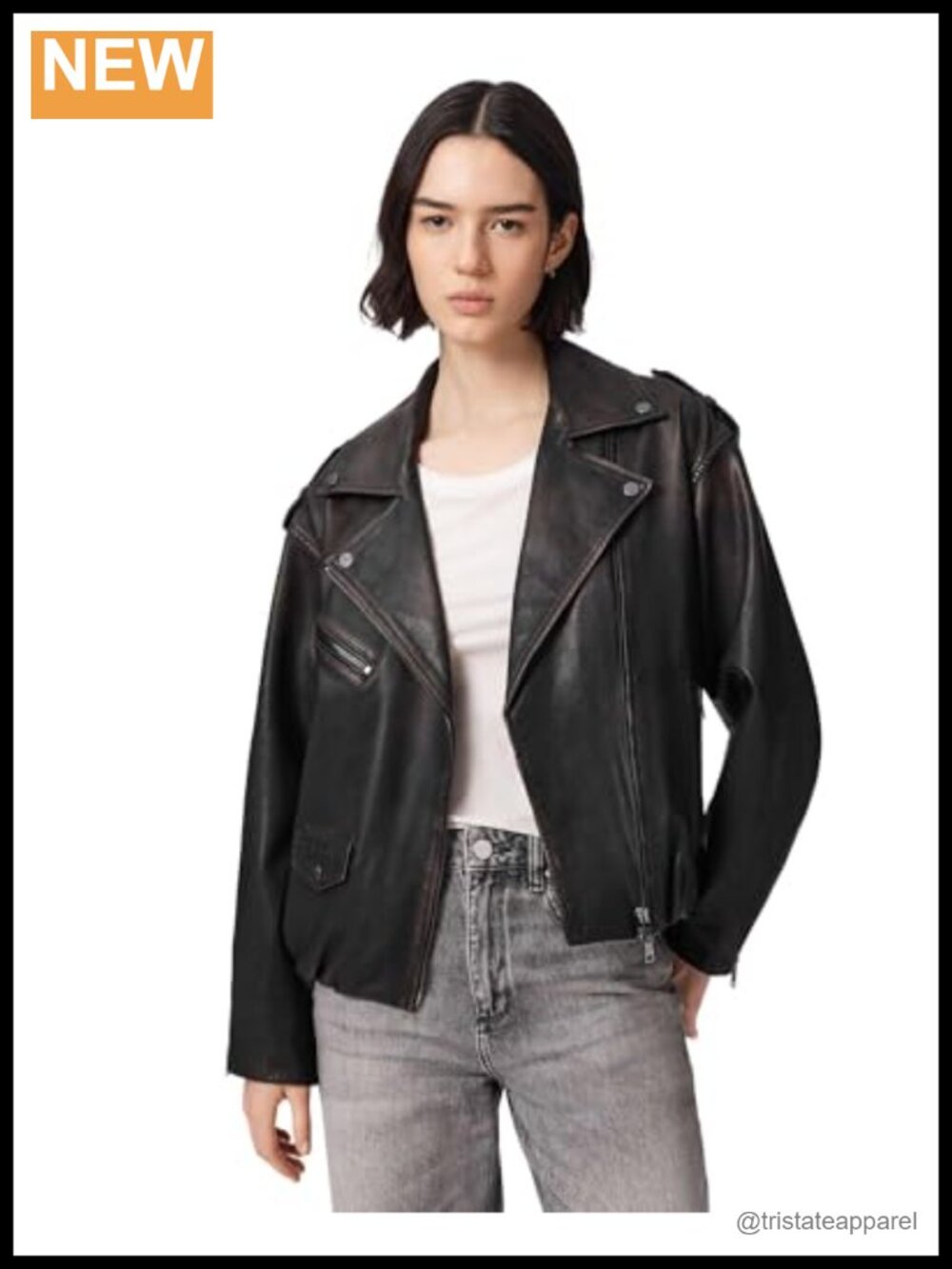 Women's Leather Biker Jacket Edgy Moto Style Long Sleeve Zip